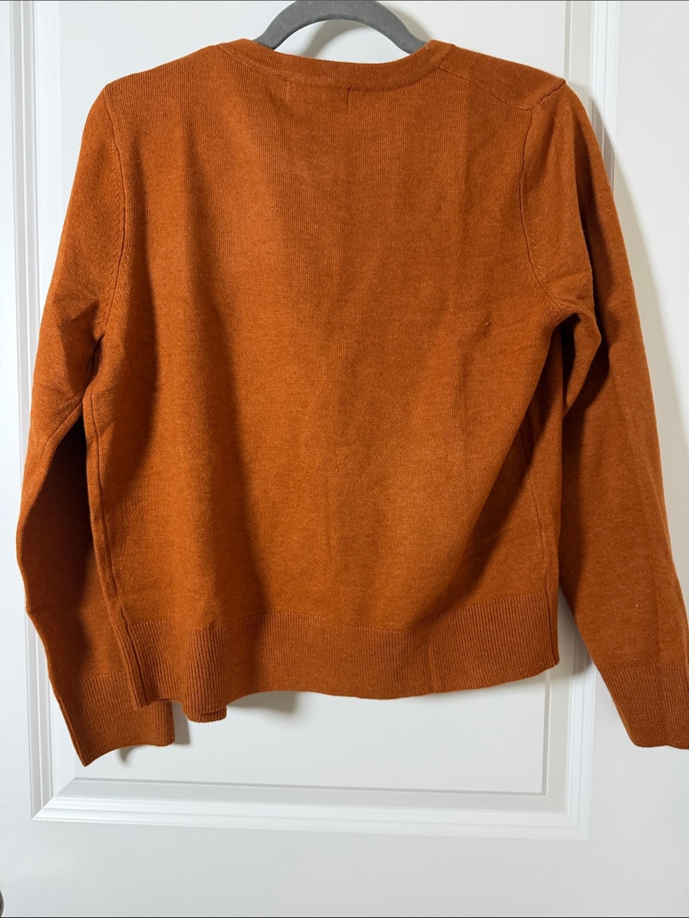 Classic Crewneck Button-Front Cardigan in Rust - Picture 5 of 6